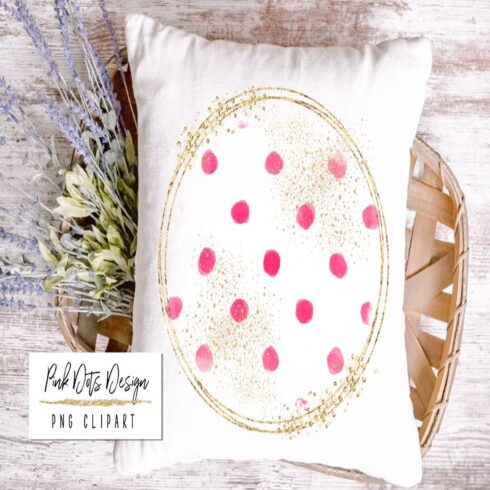 Pink Watercolor Dots in Round Gold Frame Design cover image.