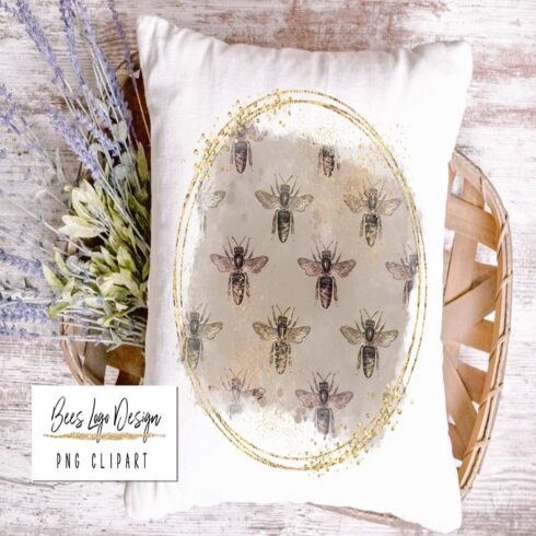 Gold Round Frame Design With Bees Background cover image.