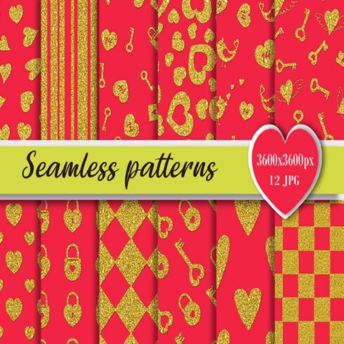 Shiny seamless patterns on a red background Digital paper cover image.