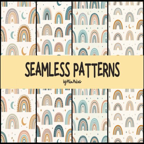 Boho Rainbow and Moon Seamless Patterns cover image.
