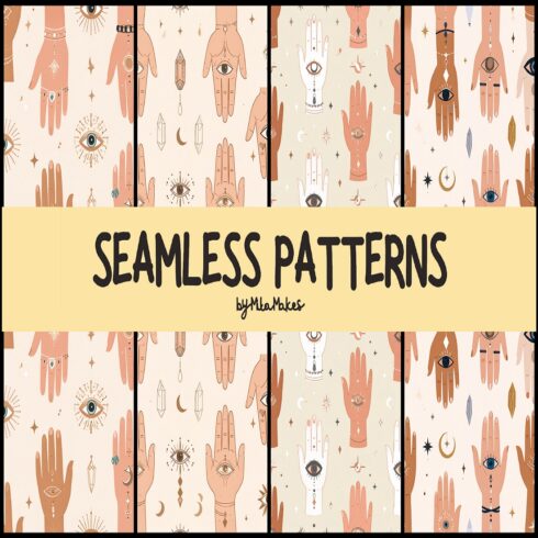 Mystical Hamsa Hands and Eyes Seamless Pattern cover image.