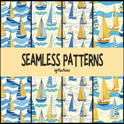 Blue and Yellow Sailboats Seamless Pattern cover image.