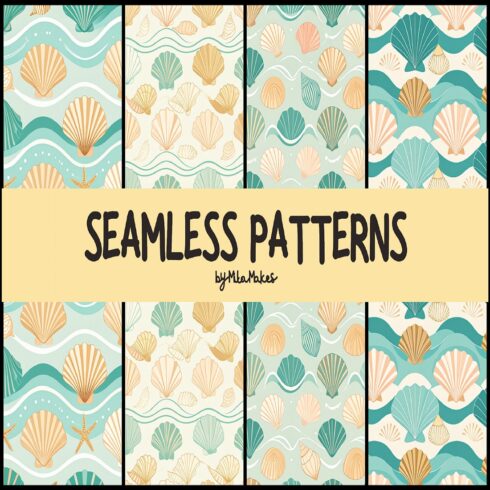 Retro Seashells and Ocean Waves Seamless Pattern cover image.