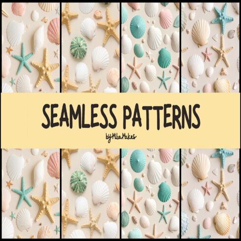 Coastal Seashells & Starfish Seamless Pattern Photorealistic cover image.
