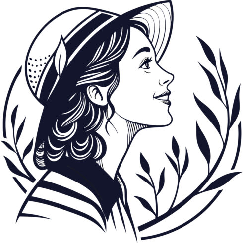 Nature-Inspired Girl Logo – Smiling Woman with Hat and Botanical Elements cover image.