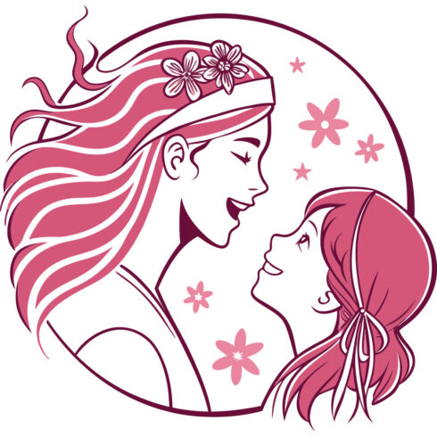 Mother and Daughter Love Logo – Floral Family Illustration in Pink Tones cover image.