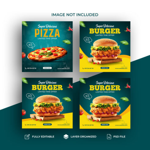 Burger social media post design template cover image.