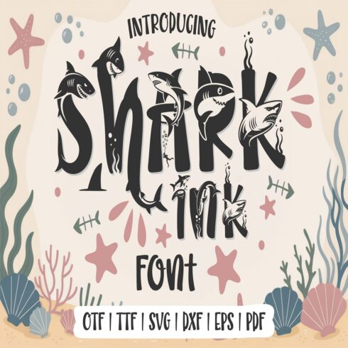 Shark Font Ocean Font SVG OTF DXF cover image.