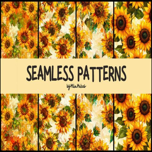 Vibrant Watercolor Sunflower Field Seamless Patterns cover image.