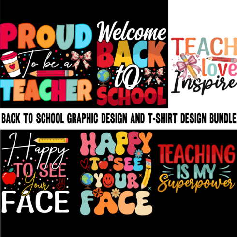 Back to School Graphic Design T-Shirt Design Bundle Back to School design Bundle Teacher t-shirt design School graphic design Teacher graphic design Bundle cover image.