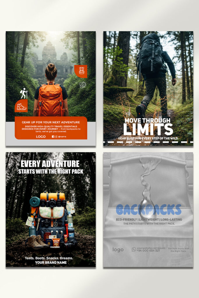 Adventure Backpack Promo Banner Set — 4 Editable PSD Templates