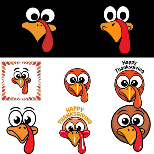 Cartoon turkey faces and thanksgiving greetings eyes Fall/ Autumn EPS PNG T shirt Design cover image.