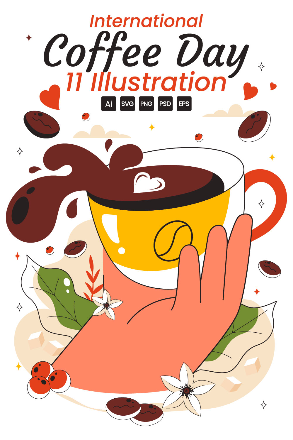 11 International Coffee Day Illustration pinterest preview image.
