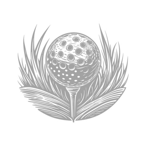 Vintage Golf Ball on Tee with Grass Illustration cover image.