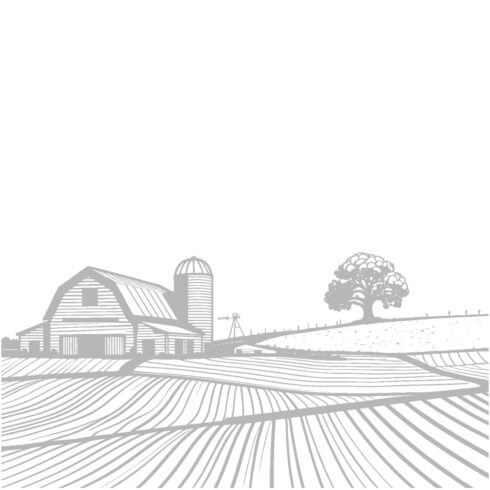 Black and White Hand-Drawn Rural Village Farm – Vector Illustration cover image.