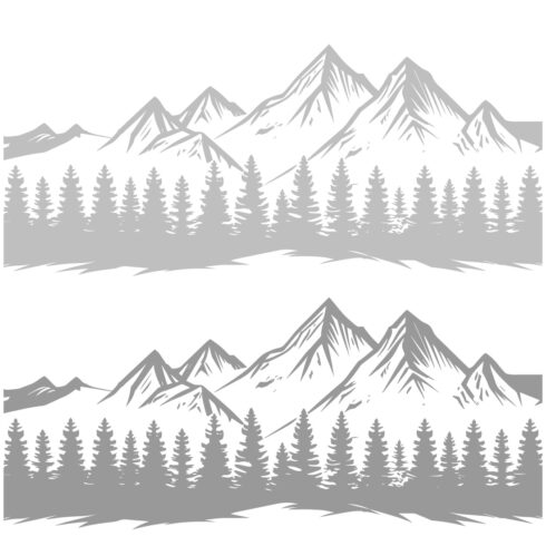 Mountain and Tree Scene – Black & White Vector Illustration cover image.