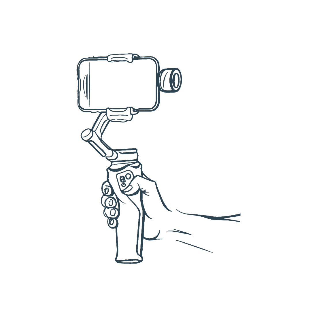 Black and White Hand Holding a Stabilizer / Phone Gimbal – Vector Illustration preview image.