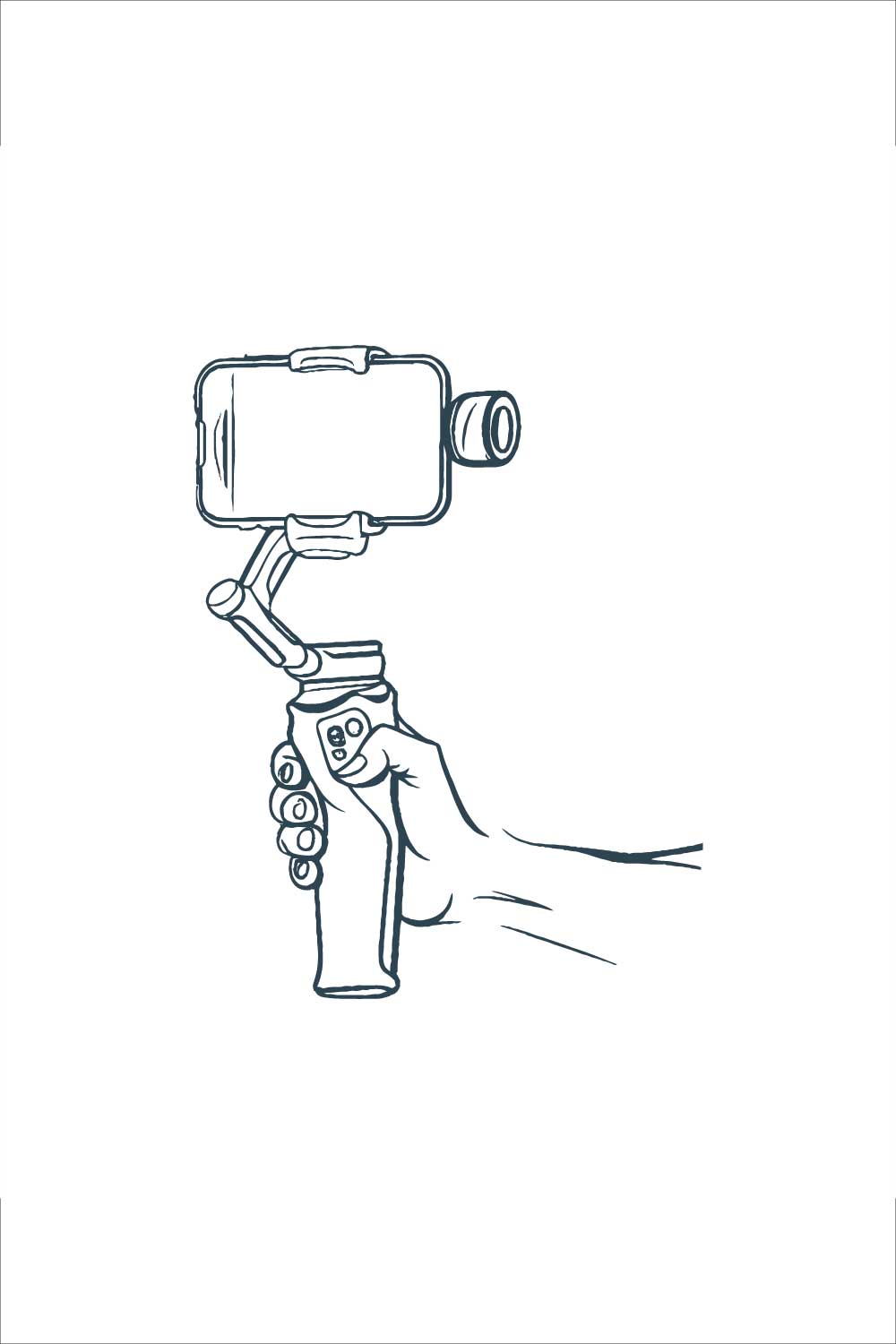 Black and White Hand Holding a Stabilizer / Phone Gimbal – Vector Illustration pinterest preview image.