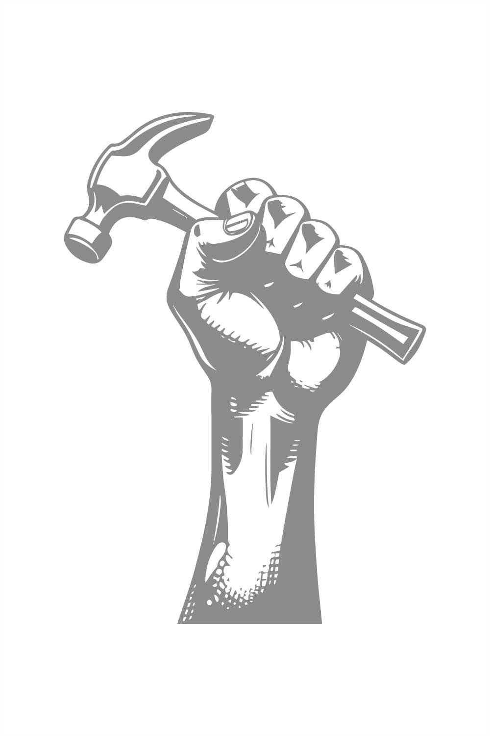Black and White Design of a Hand Holding a Hammer – Vector Illustration pinterest preview image.