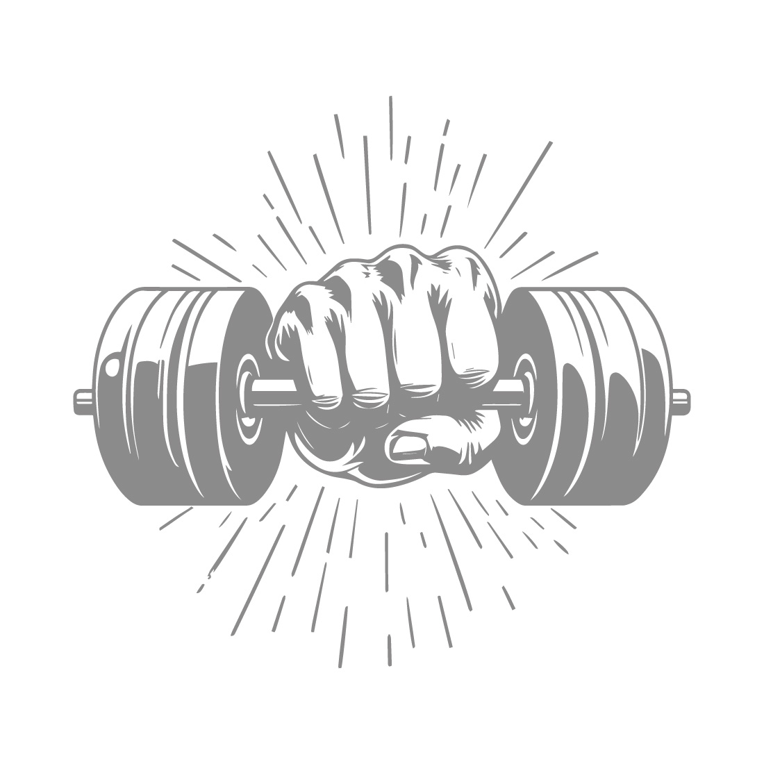Black and White Design of a Hand Holding a Dumbbell – Vector Illustration preview image.