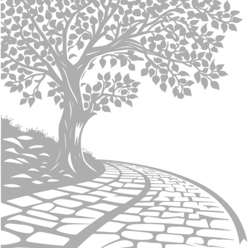 Black and White Vector Illustration of a Giant Tree and Road cover image.