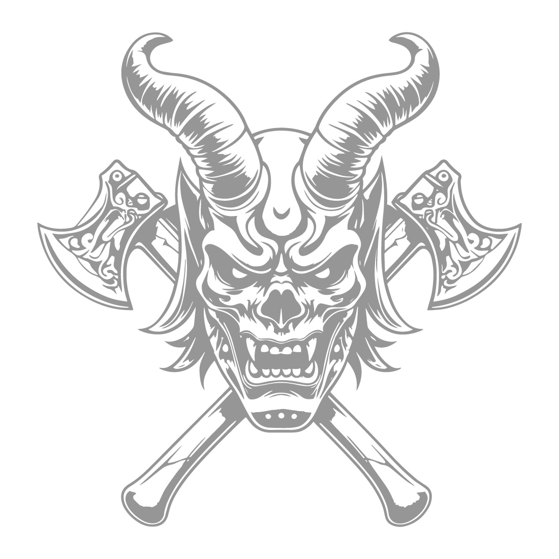 Demonic Skull with Horns and Crossed Battle Axes preview image.