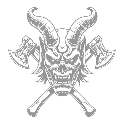 Demonic Skull with Horns and Crossed Battle Axes cover image.