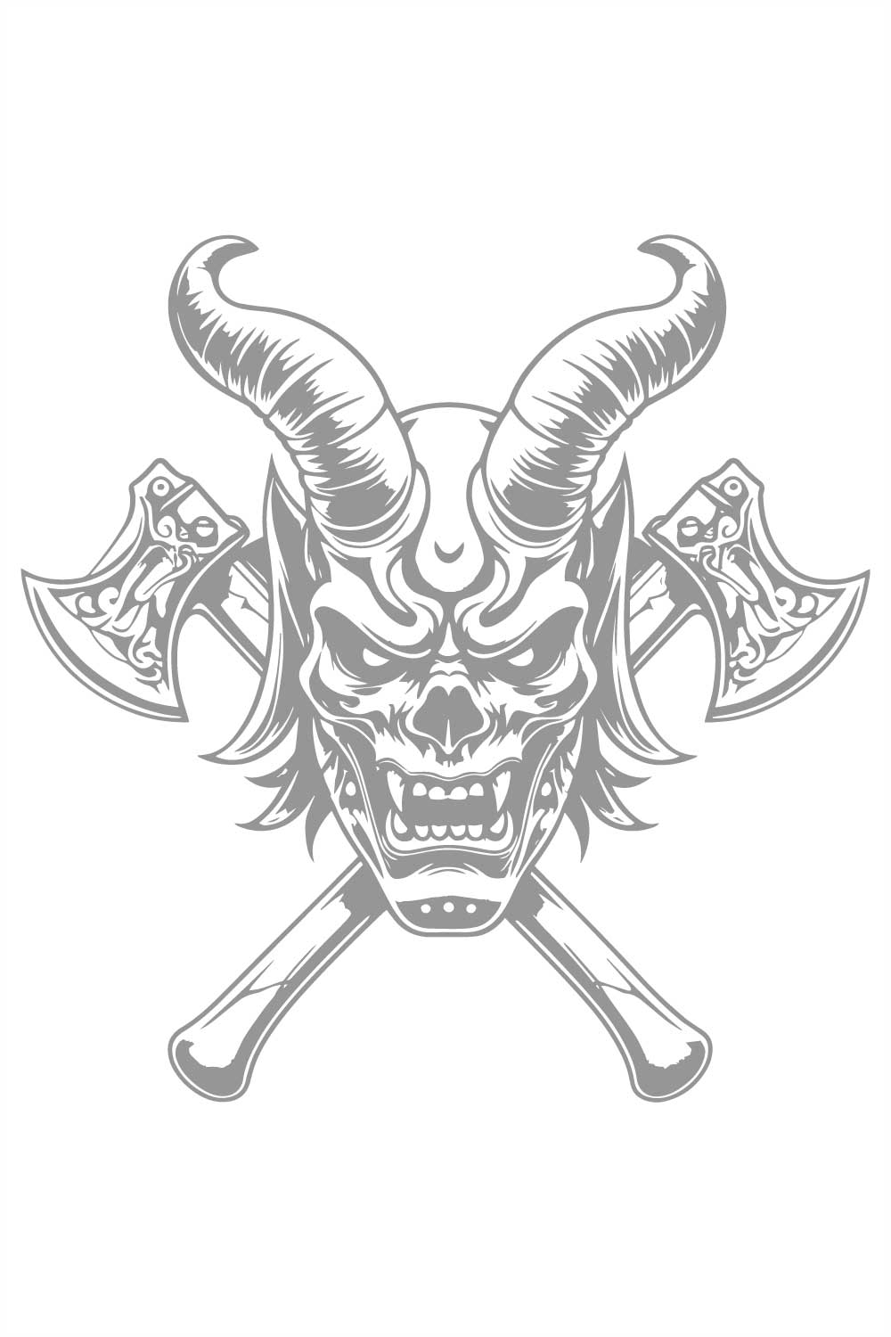 Demonic Skull with Horns and Crossed Battle Axes pinterest preview image.