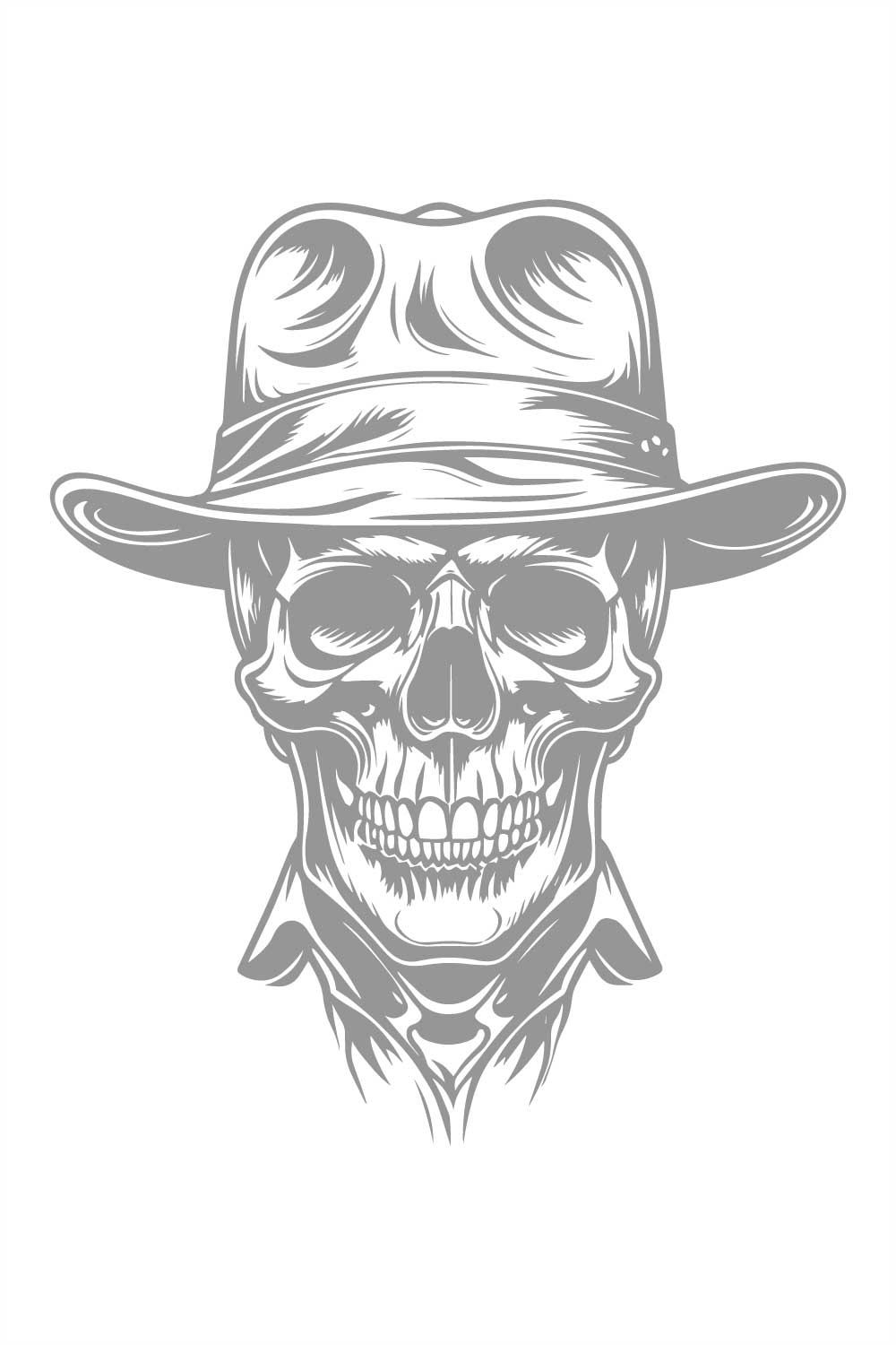 Black and White Design of a Skull with Hut – Vector Illustration pinterest preview image.