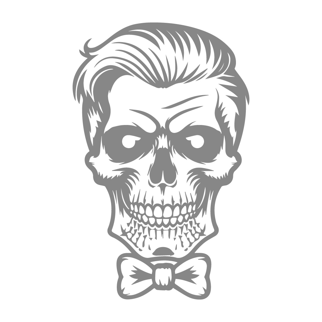 Stylized Skull with Hair and Bow Tie – Vector Illustration preview image.