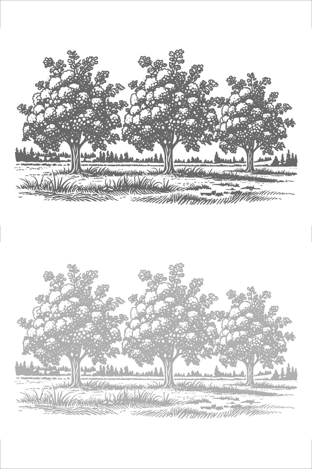 Black and White Hand-Drawn Trees – Vector Illustration pinterest preview image.