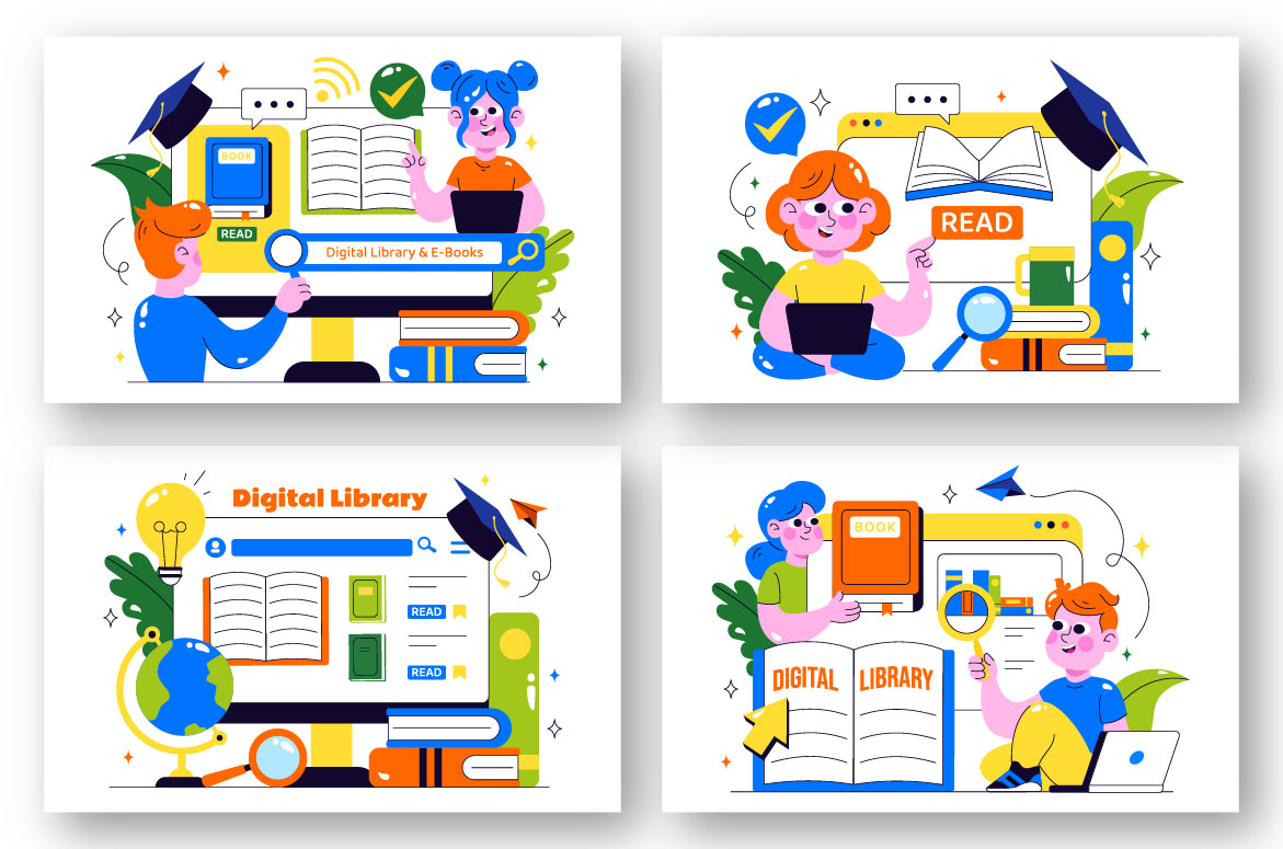 10 Digital Library Illustration - MasterBundles