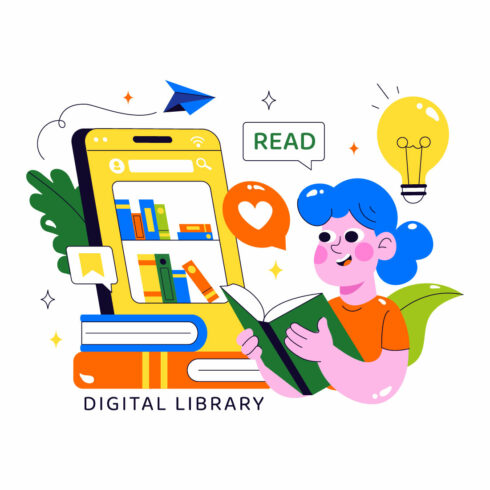 10 Digital Library Illustration cover image.