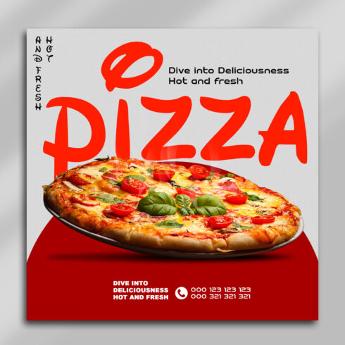 Hot & Fresh Pizza Poster PSD Template – Dive into Deliciousness cover image.