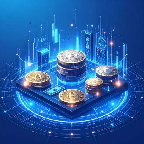 Futuristic Isometric Illustration of a Cryptocurrency Blockchain Network cover image.