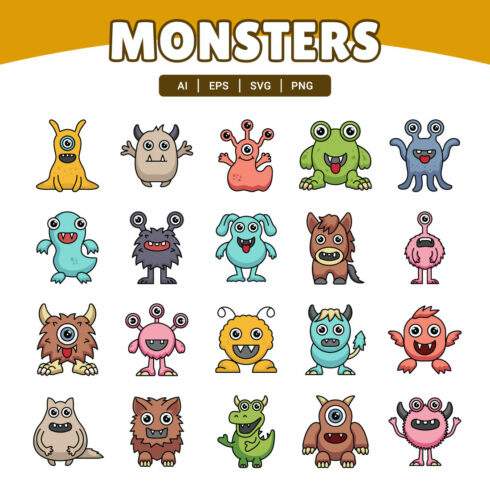 Monsters filled outline 20 icons cover image.