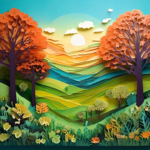 Lush and Vibrant Handcrafted Paper Cutout Illustration Capturing the Essence of Nature in Rich Layers and Colors cover image.