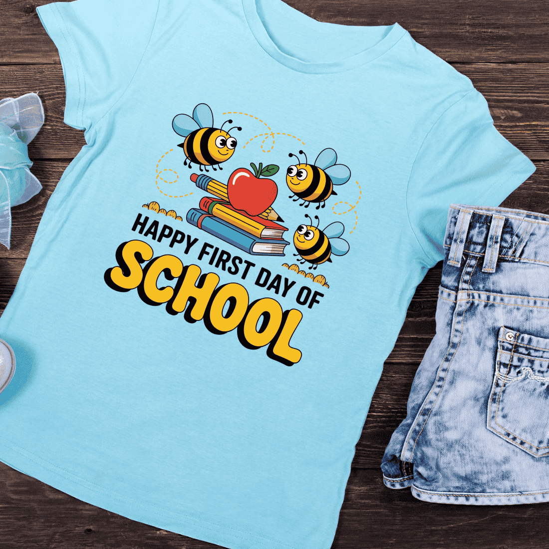 Whimsical Back to School with Bees T-Shirt Design preview image.