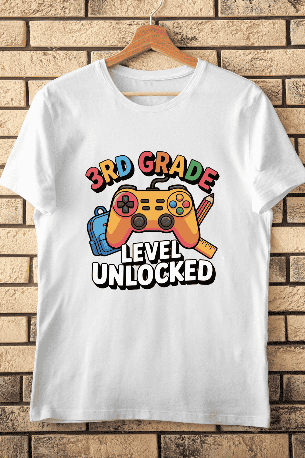 Level Unlocked 3rd Grade Retro Gaming T-Shirt Design pinterest preview image.