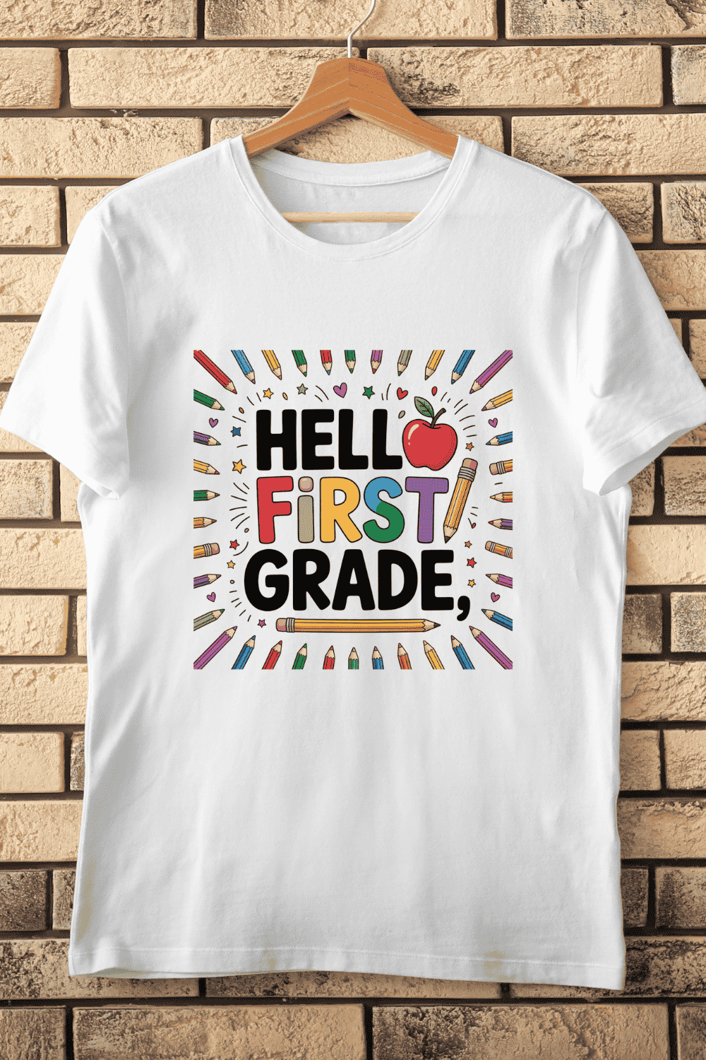 First Grade Student Back to School T-Shirt Design pinterest preview image.