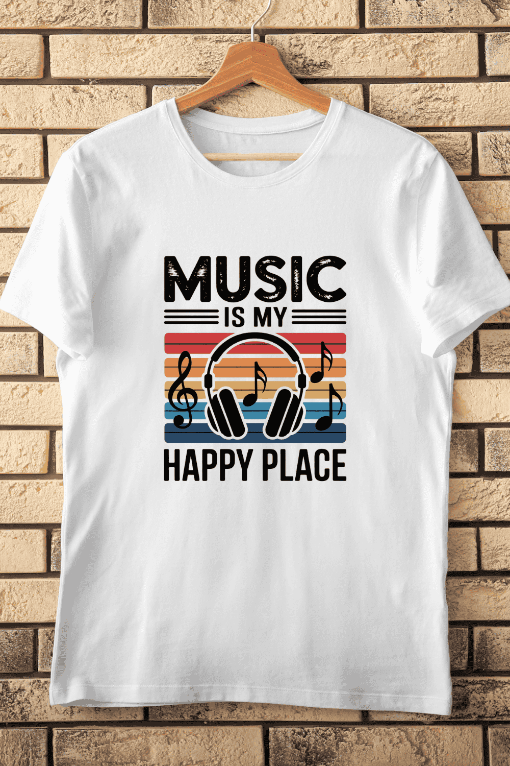 Music is My Happy Place T-Shirt Design pinterest preview image.