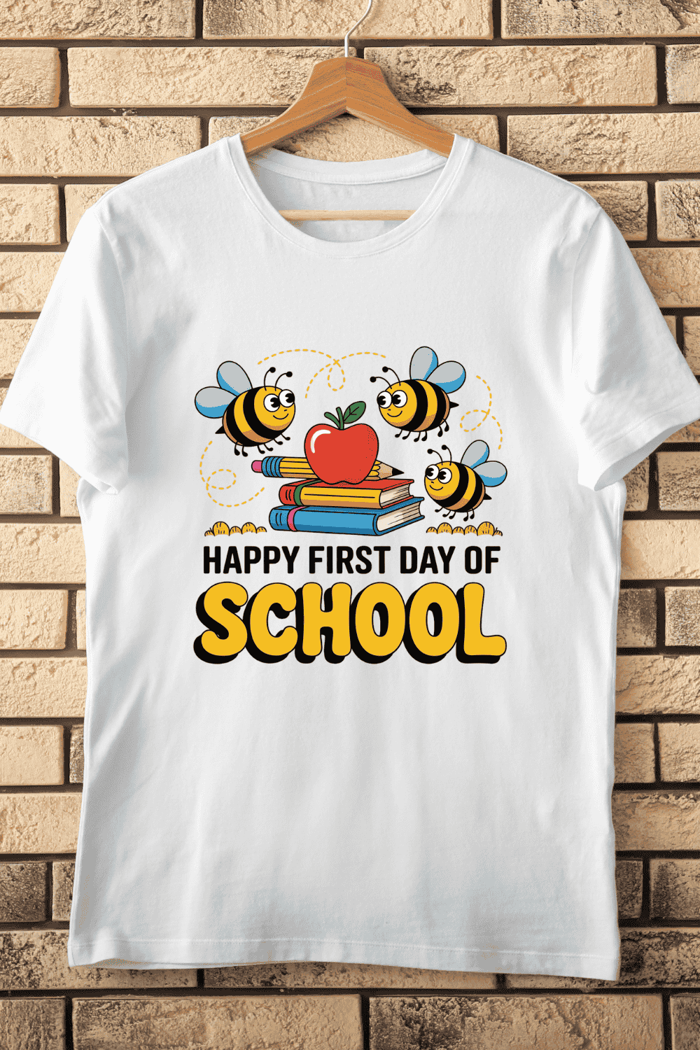 Whimsical Back to School with Bees T-Shirt Design pinterest preview image.