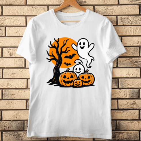 Ghost and Pumpkin Patch T-shirt Design cover image.