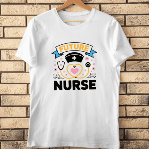 Future Nurse Heart Stethoscope T-Shirt Design cover image.