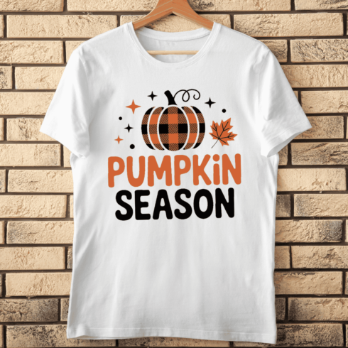 Pumpkin Season Typography with Plaid Pumpkin T-shirt Design cover image.