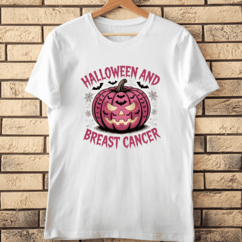 Halloween and Breast Cancer T-Shirt Design cover image.