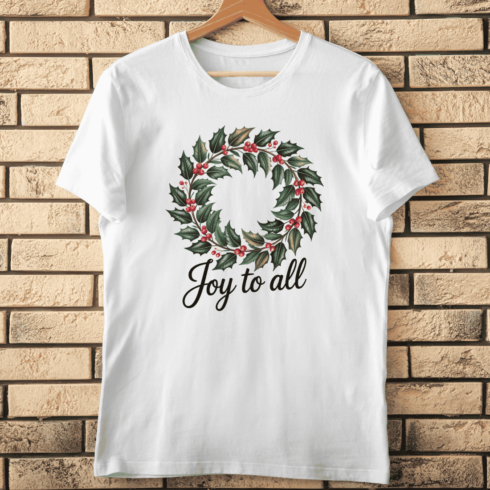 Joy to All Holiday Wreath T-shirt Design cover image.