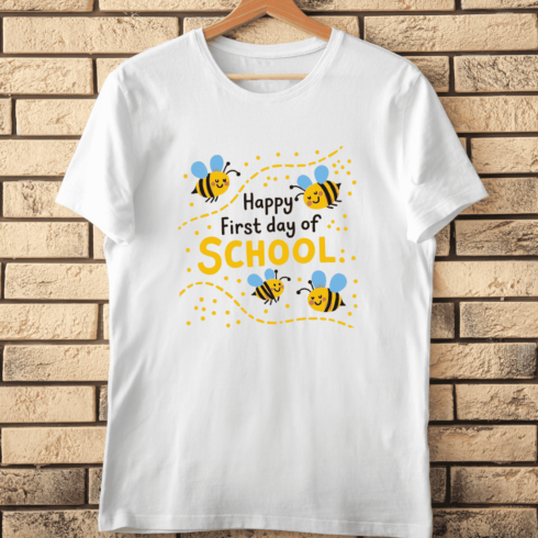 Happy First Day of School, Cute Bees T-Shirt Design cover image.