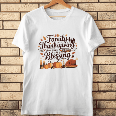Thanksgiving with Pumpkins and Turkey T-Shirt Design cover image.
