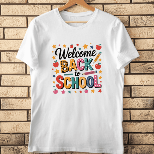 Welcome Back to School PNG with Pencils and Apples T-Shirt Design cover image.